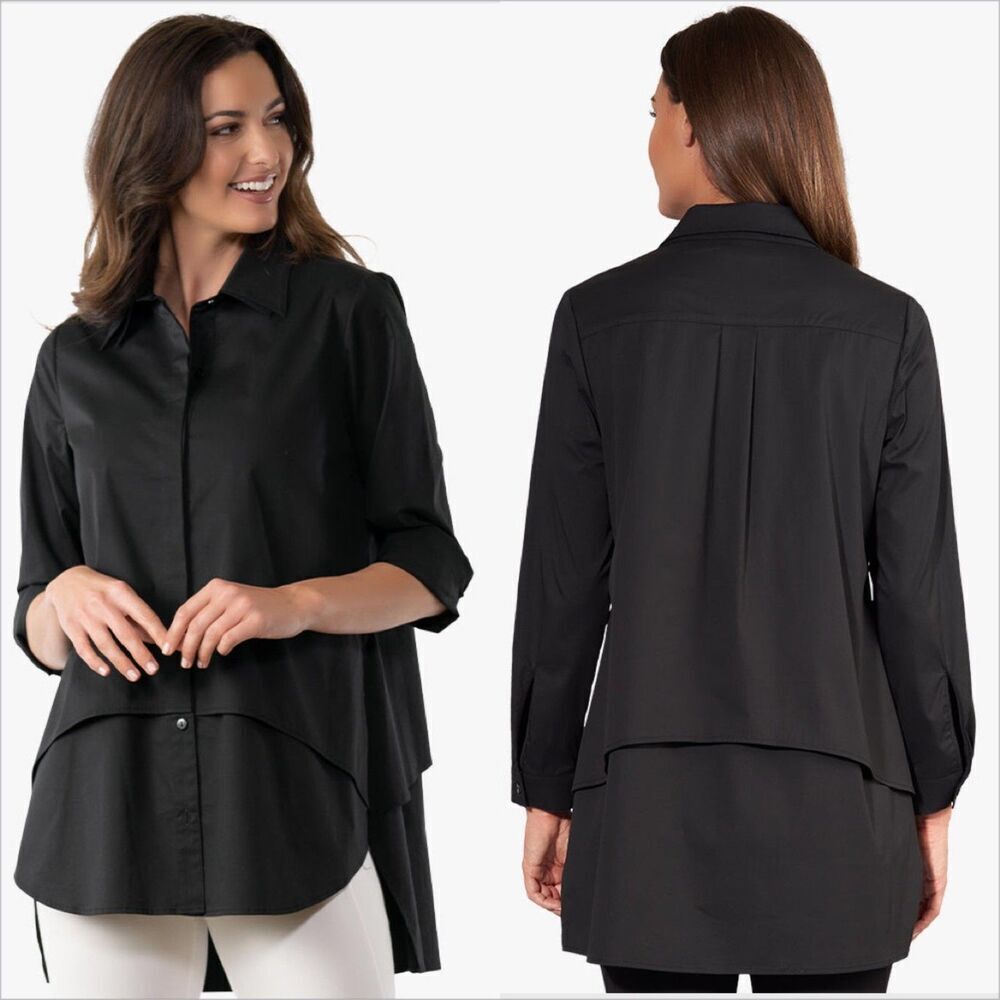 Stella Carakasi Twice As Nice Shirt Size XL Black NWT Stretch Poplin Pockets